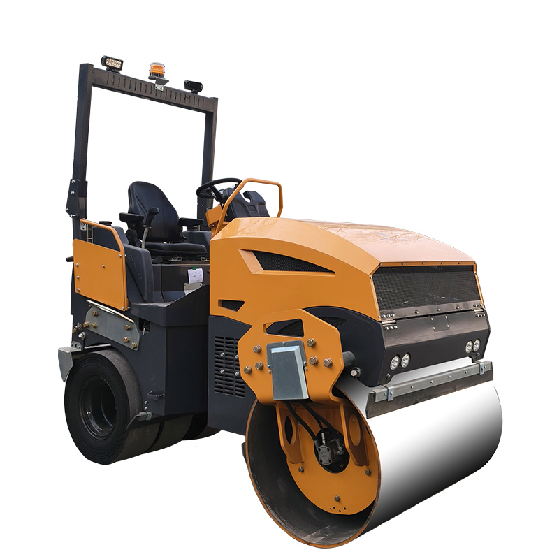 Ride‑on combination road roller, front steel drum rear rubber wheels